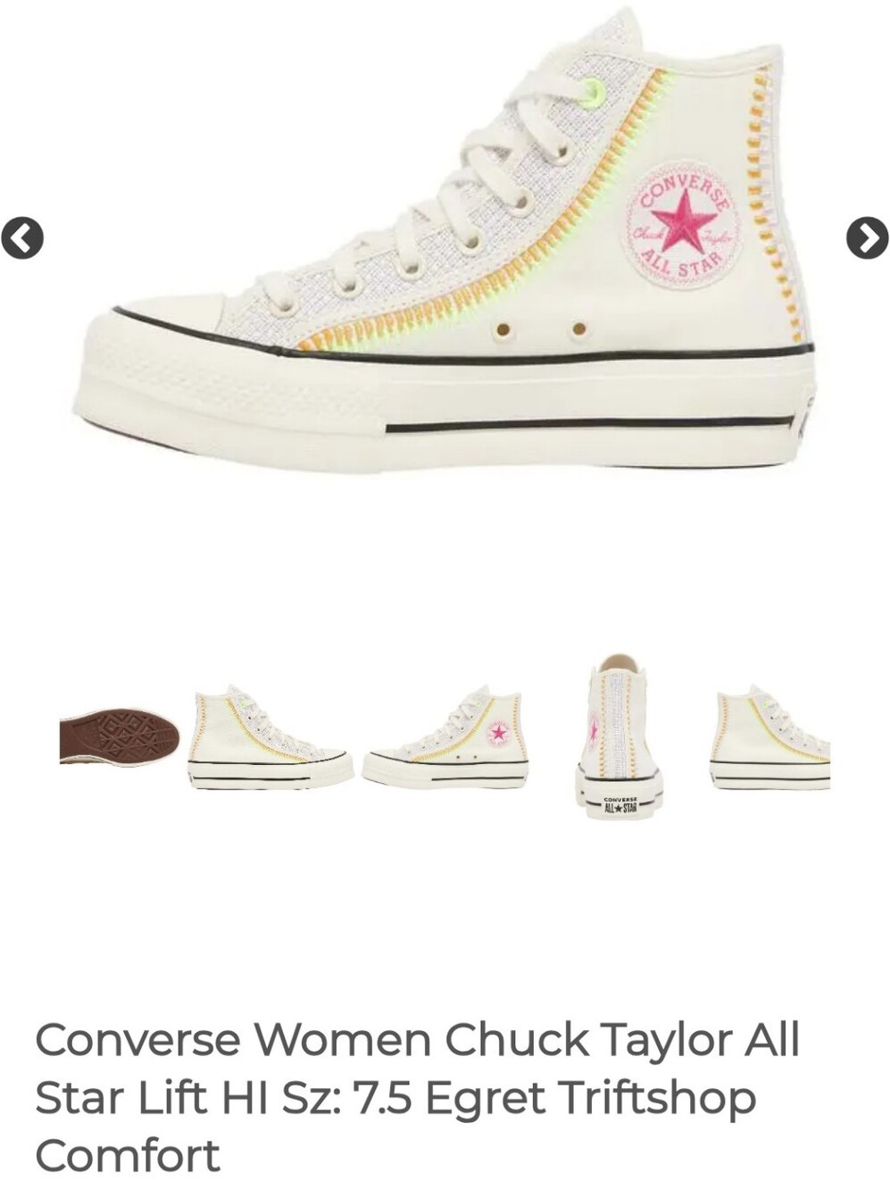 Converse Women Chuck Taylor All Star Lift HI Sz: 6.5 Egret Triftshop Comfort